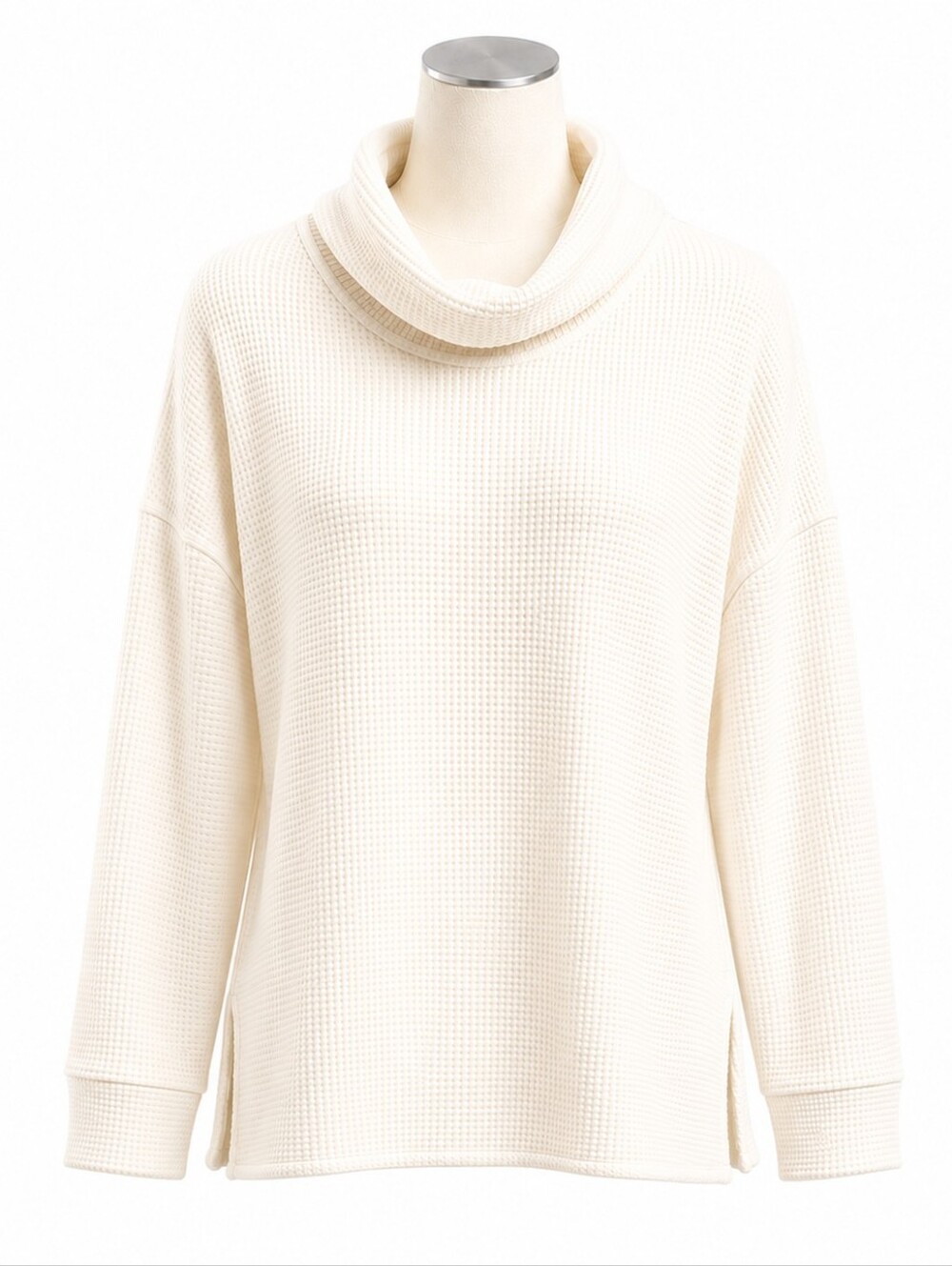 Lands' End NWT Women'snWhite Funnel Neck Waffle Knit Top Sz XXL Casual Winter